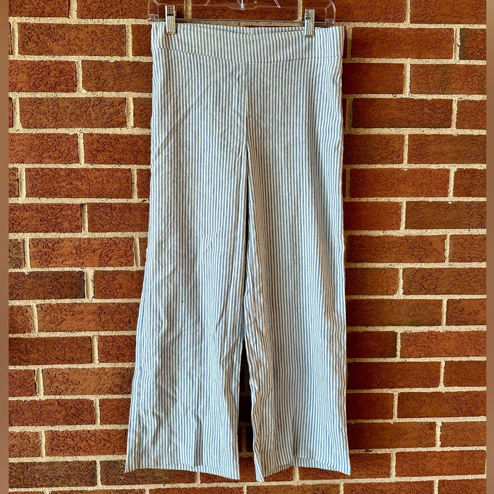 Avenue Montaigne Blue White Striped Wide-Leg Flat Front Women's Pants, Size 0